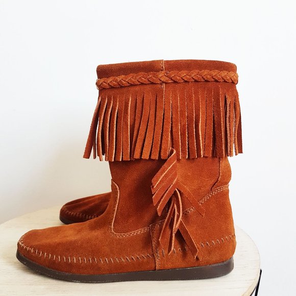 Brown Mid Height Suede Moccasins Women's Size 9, Handmade Indigenous Mukluks - Picture 2 of 10